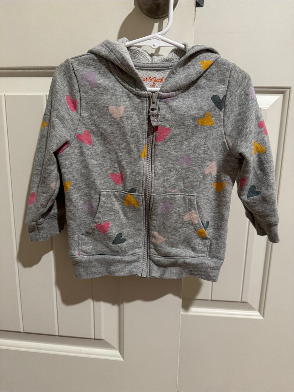 Cat & Jack Gray Hooded Zip Sweatshirt with Colorful Hearts